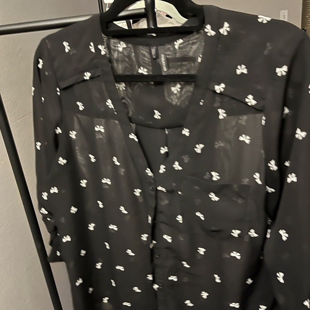 Maurices Black Top with White Floral Design
